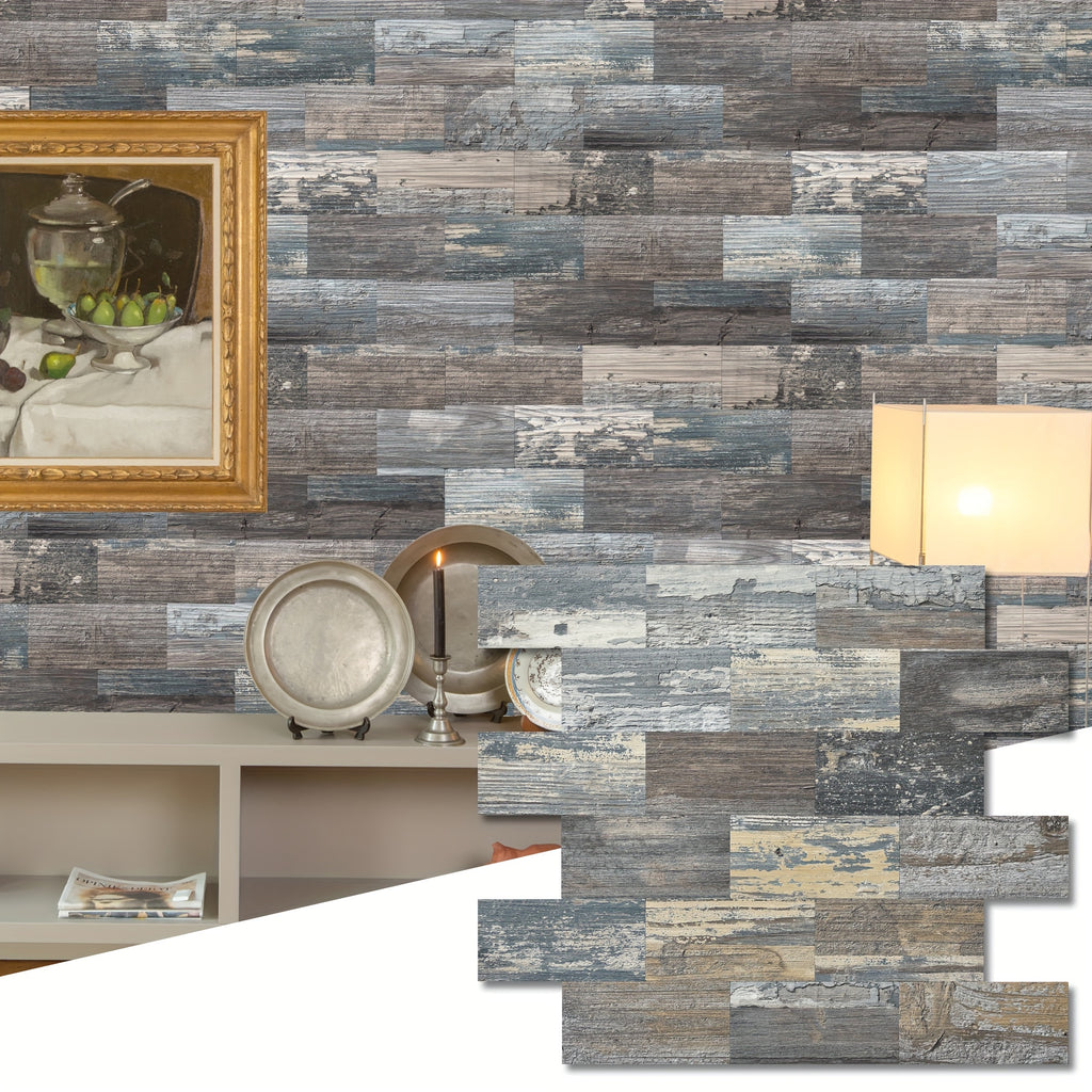 30pcs Self-Adhesive Backsplash PVC Wall Tiles, Rustic Stair Stickers in Spruce Grey