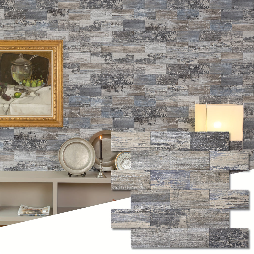 30pcs Self-Adhesive Backsplash PVC Wall Tiles, Rustic Stair Stickers in Spruce Grey
