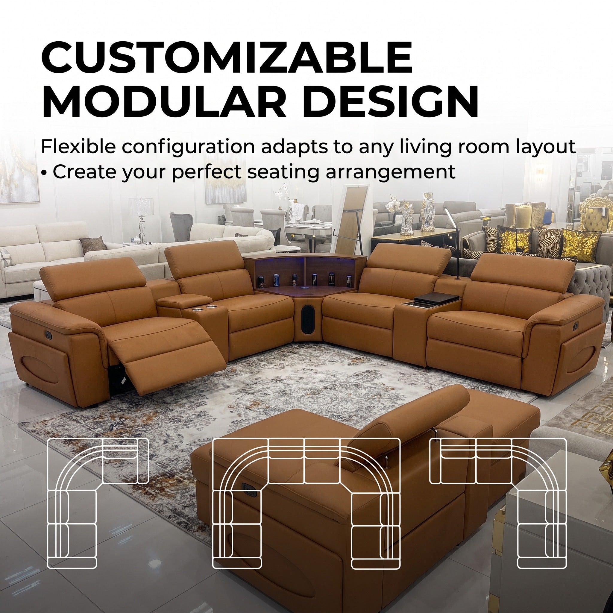 Curved 4-Seat Movie Room Reclining Sectional