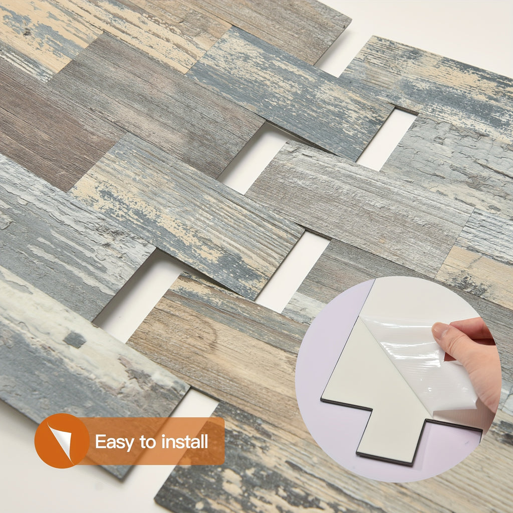30pcs Self-Adhesive Backsplash PVC Wall Tiles, Rustic Stair Stickers in Spruce Grey