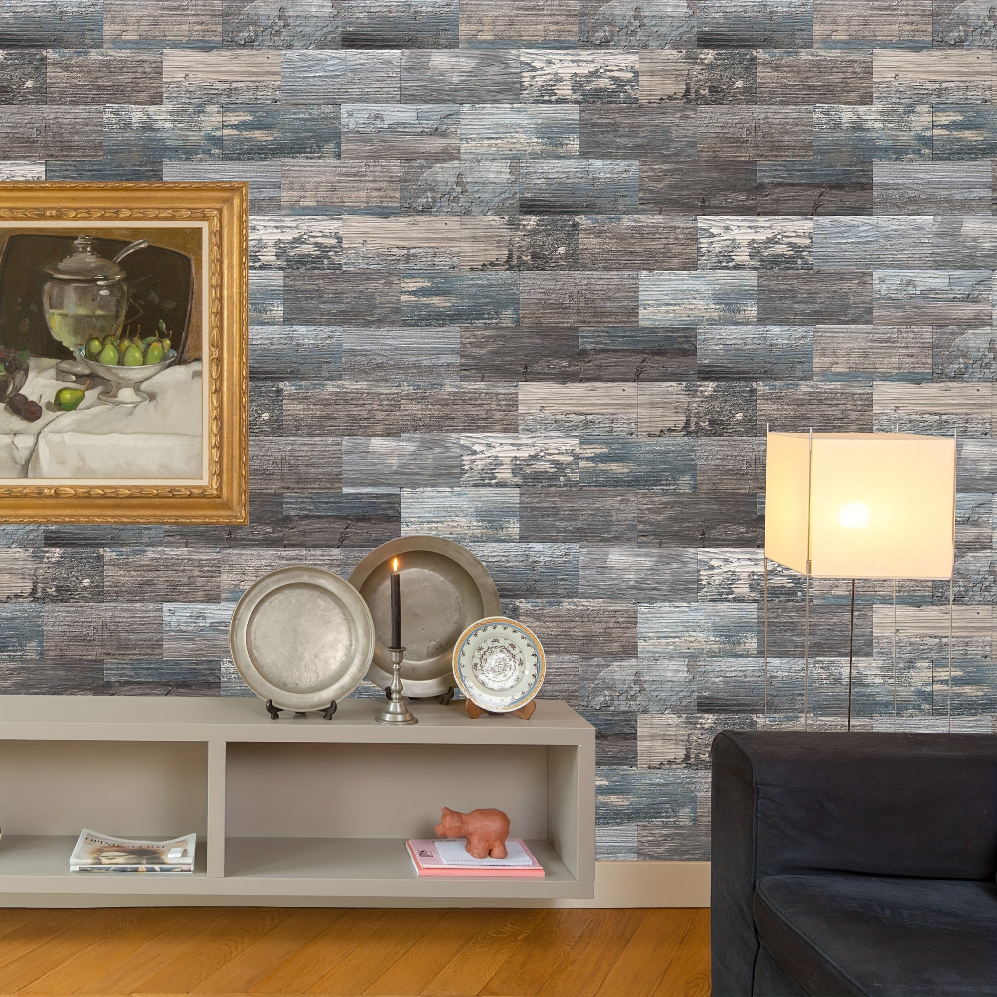 30pcs Self-Adhesive Backsplash PVC Wall Tiles, Rustic Stair Stickers in Spruce Grey