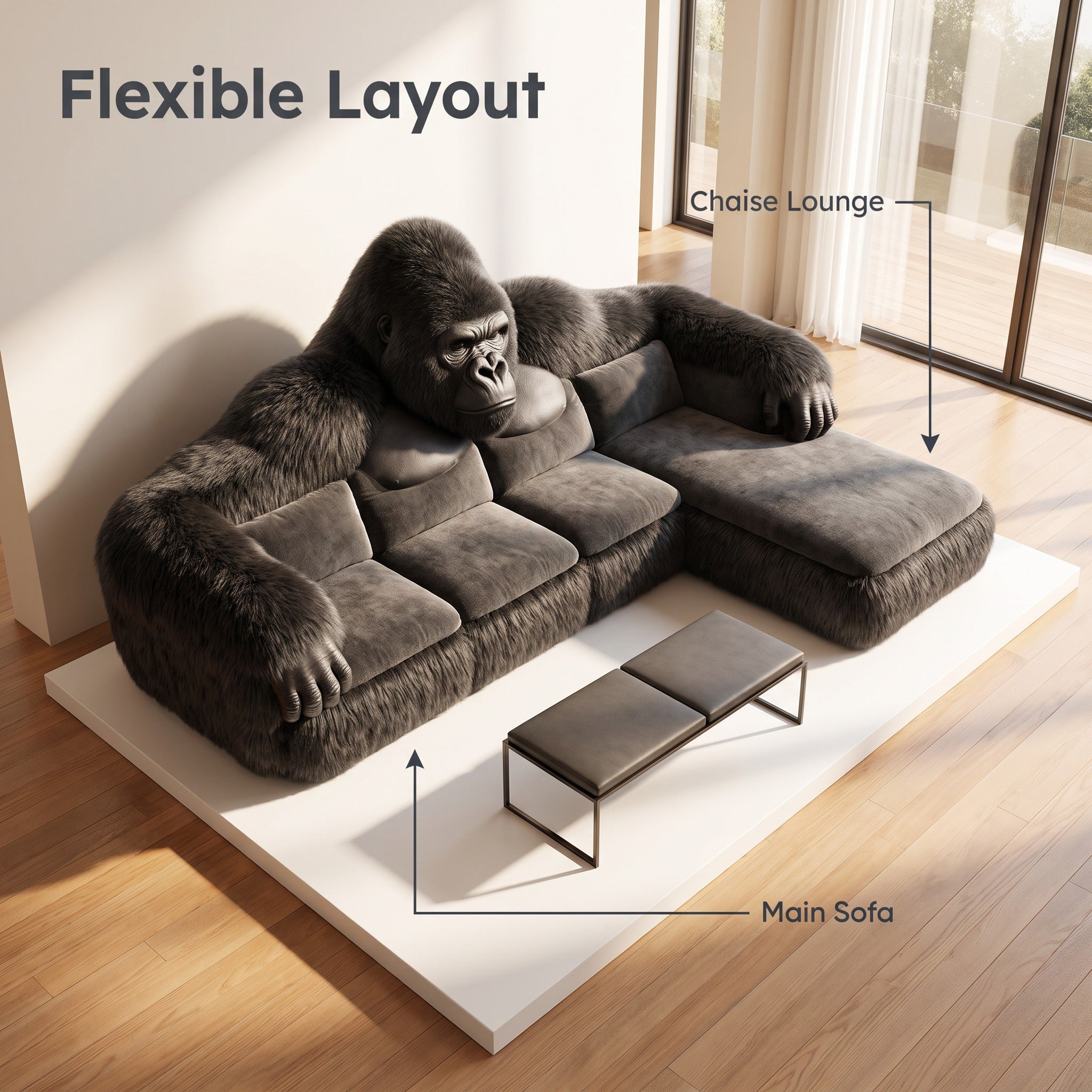 Luxury Gorilla Sculpture Sectional Sofa for Living Room