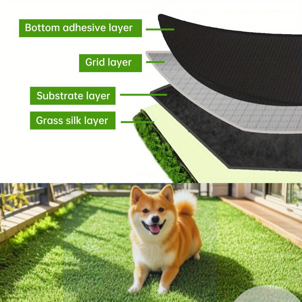 Dog standing on artificial grass patio surface
