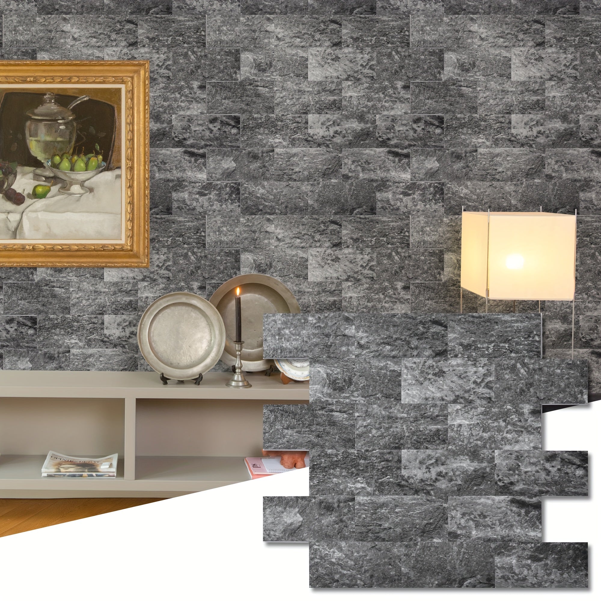 30pcs Self-Adhesive Backsplash PVC Wall Tiles, Rustic Stair Stickers in Spruce Grey