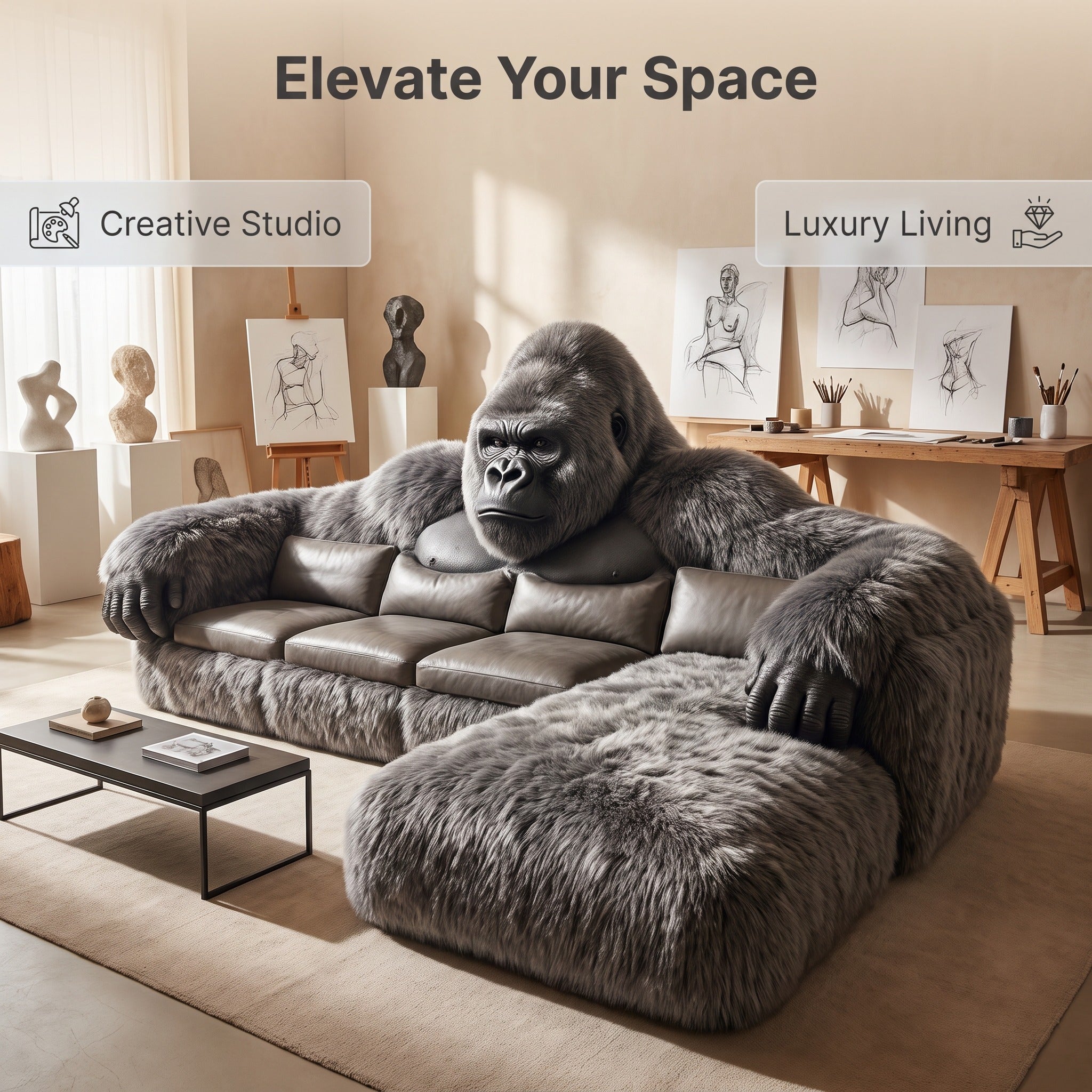 Luxury Gorilla Sculpture Sectional Sofa for Living Room