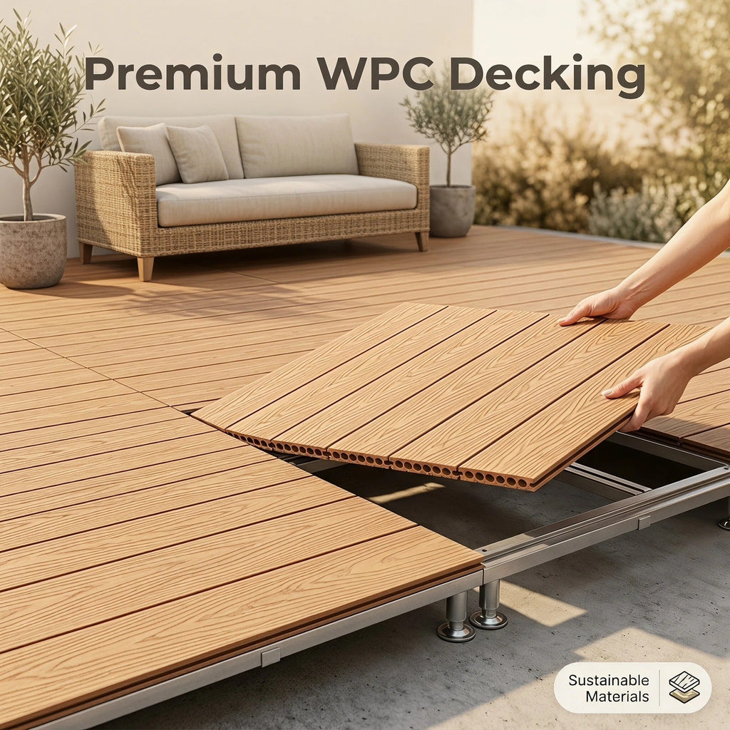 Heavy-Duty Raised WPC Deck Panels Height Adjustable Pedestal Outdoor Deck Tiles