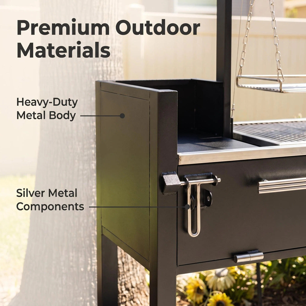 Heavy-Duty Black Rolling BBQ Grill Cart Multi Cooking Zones Lower Storage Deck Lockable Wheels for Deck Grilling