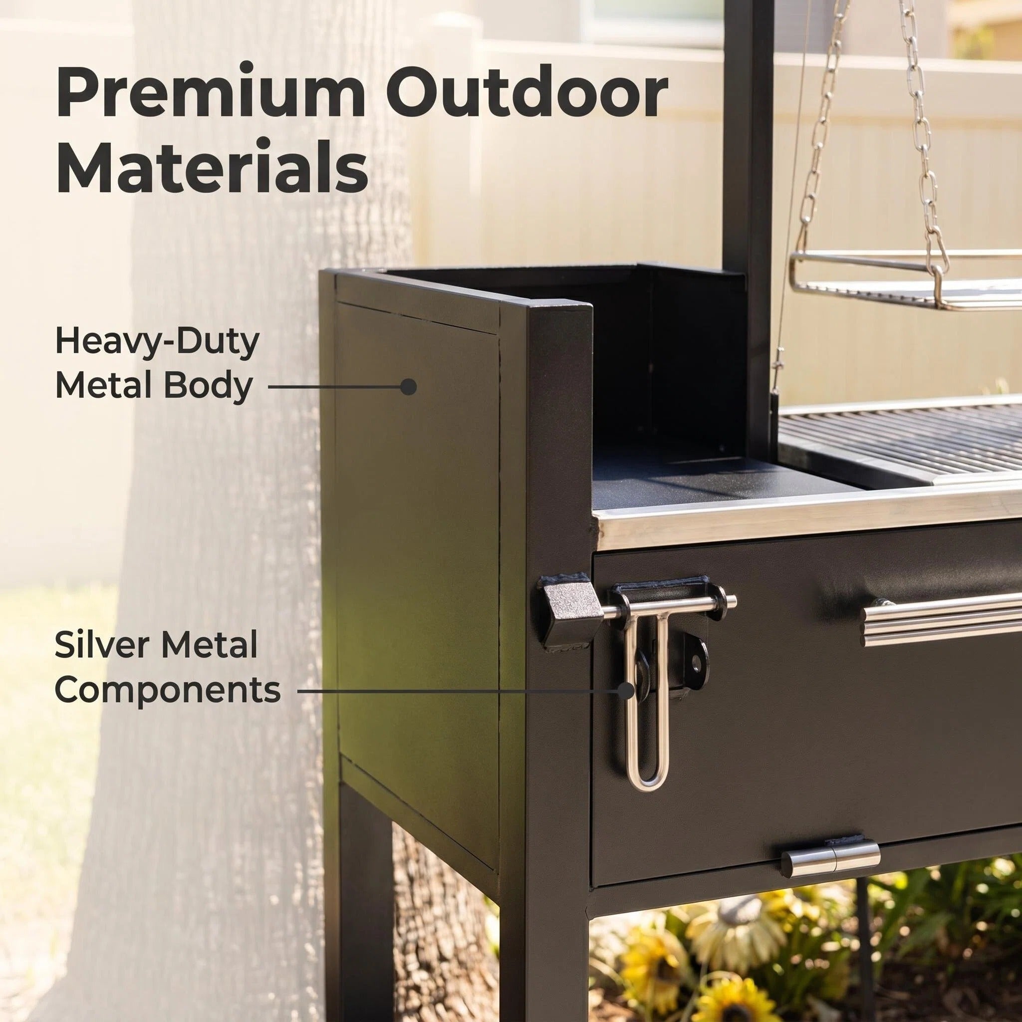 Heavy-Duty Black Rolling BBQ Grill Cart Multi Cooking Zones Lower Storage Deck Lockable Wheels for Deck Grilling