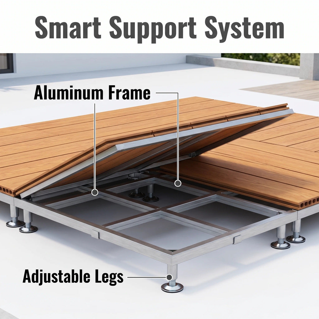 Heavy-Duty Raised WPC Deck Panels Height Adjustable Pedestal Outdoor Deck Tiles