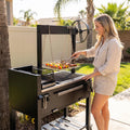 Heavy-Duty Black Rolling BBQ Grill Cart Multi Cooking Zones Lower Storage Deck Lockable Wheels for Deck Grilling
