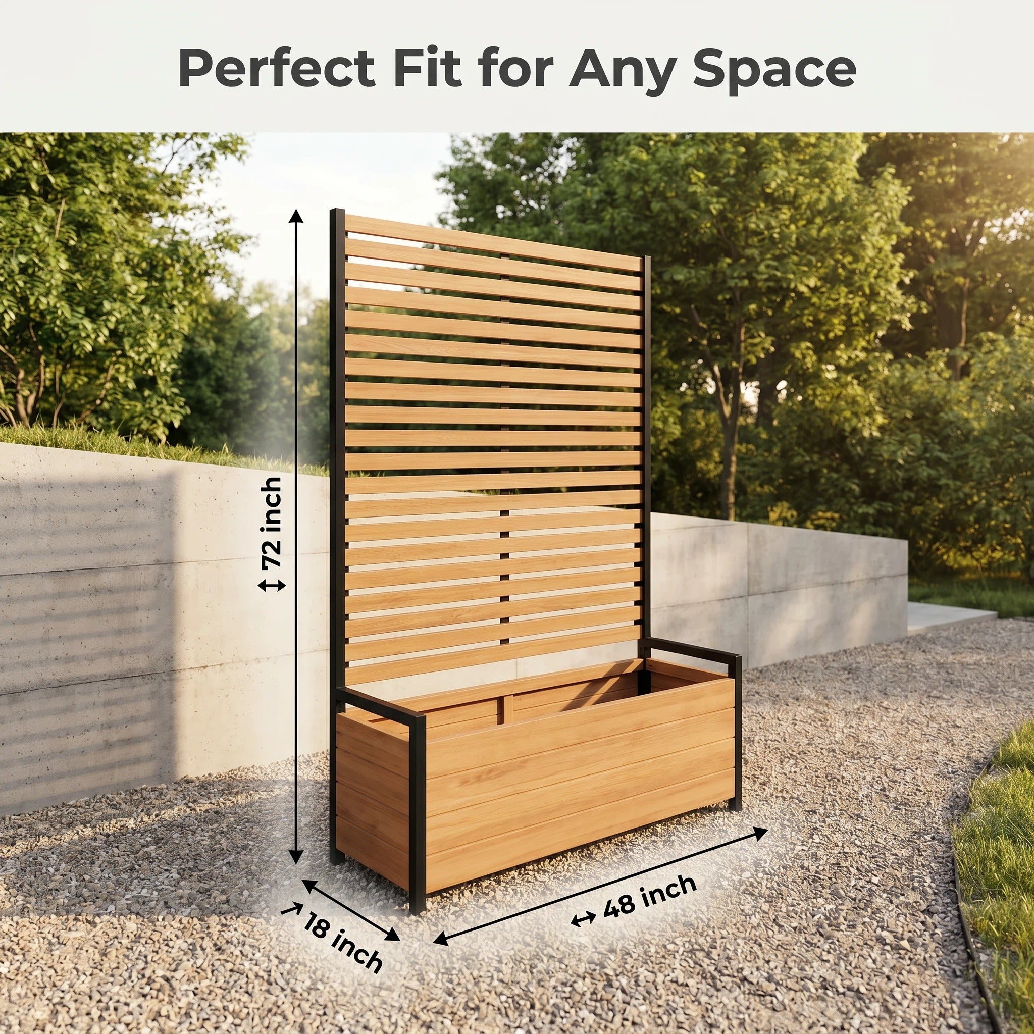 Portable Freestanding Wood Slat Privacy Screen with Built-in Outdoor Planter