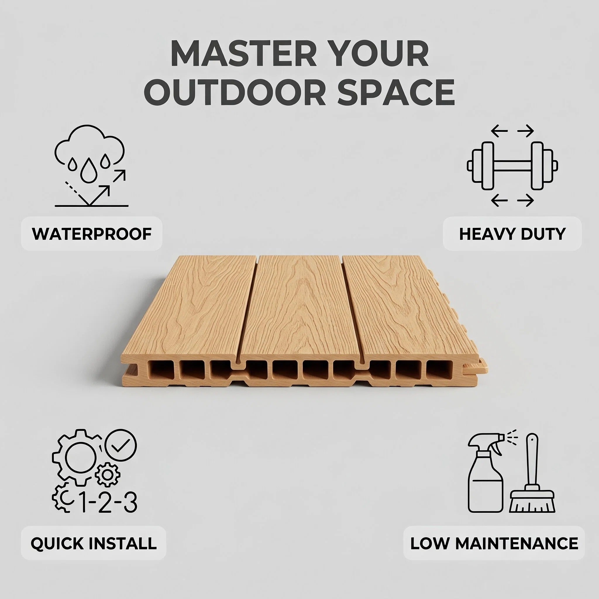 Heavy-Duty Raised WPC Deck Panels Height Adjustable Pedestal Outdoor Deck Tiles