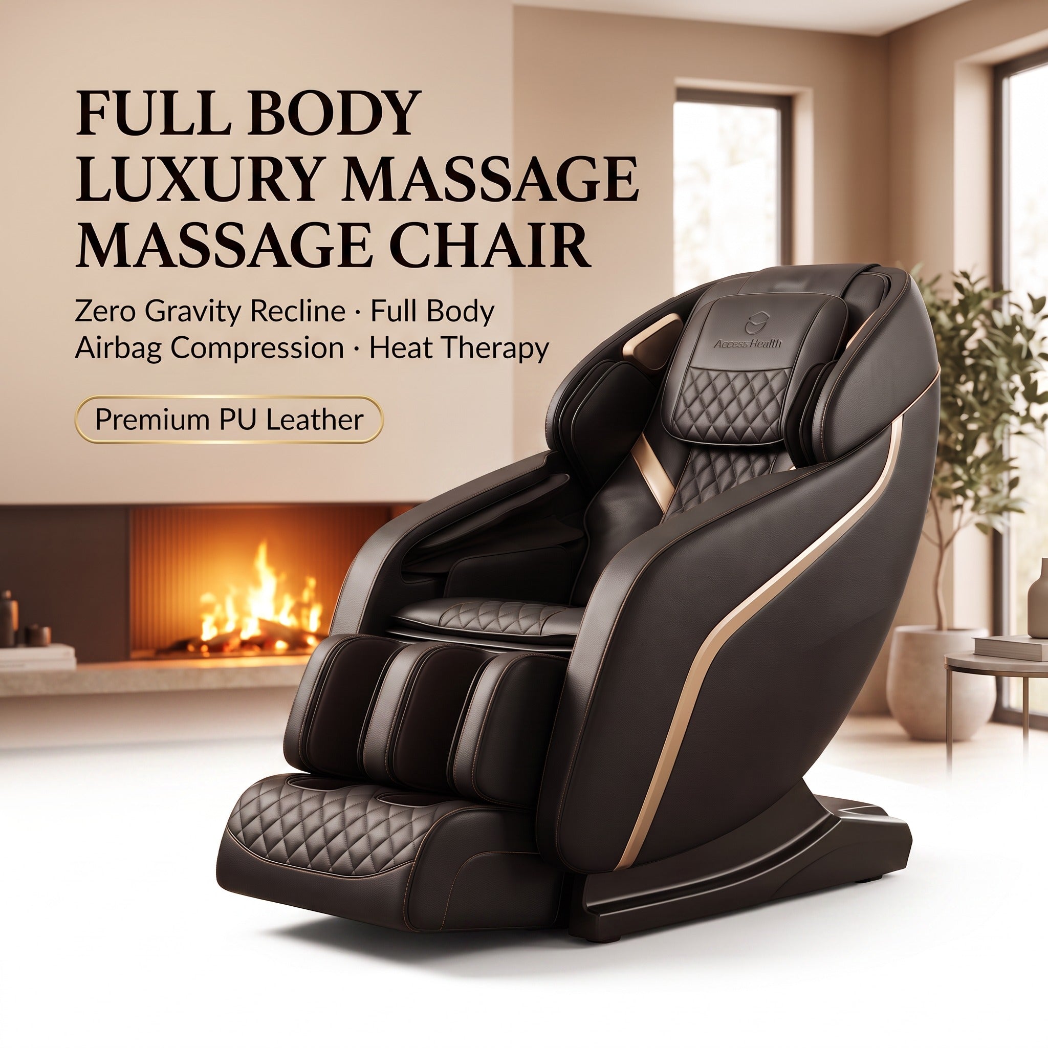 Zero Gravity Full Body Massage Chair Heat Therapy Airbag Massage PU Leather Home Recliner