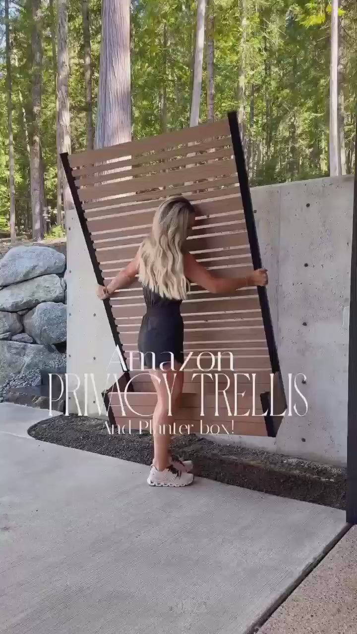 Portable Freestanding Wood Slat Privacy Screen with Built-in Outdoor Planter
